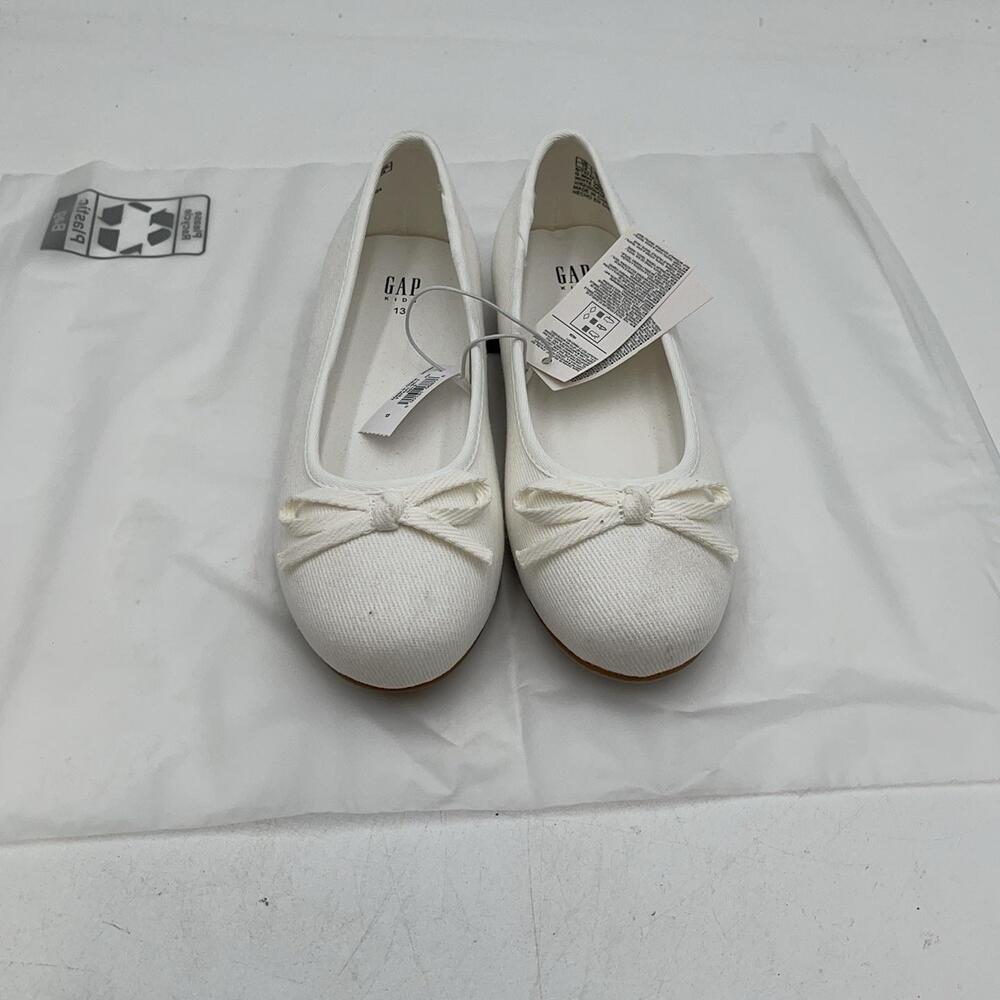 Gap Shoes Girls Size 13 White Canvas Ballet Flats Bow Slip On Dress Casual